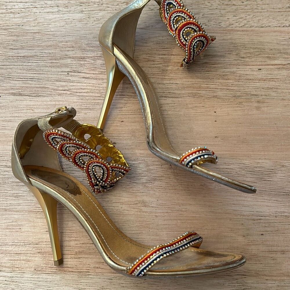 Rene Caovilla gorgeous gold and rhinestone heels size 39 - Picture 1 of 9